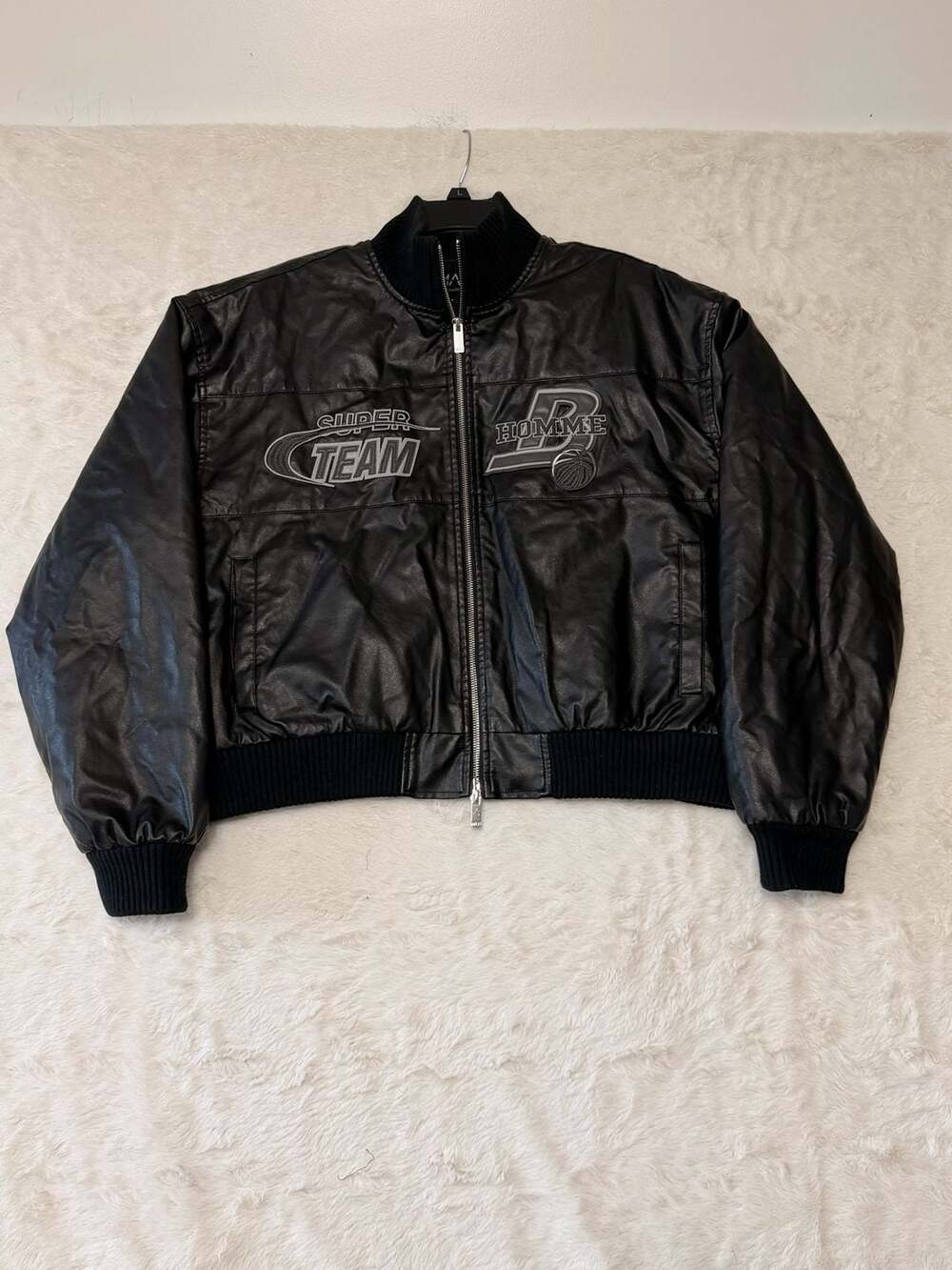 boohooMAN Embellished Bomber Jacket Size M Black Faux Leather